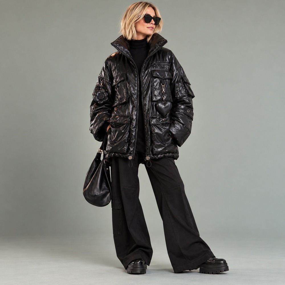 Cynthia Rowley Puffer Coat Down Feather Cargo Pockets Streetwear Gorpcore L